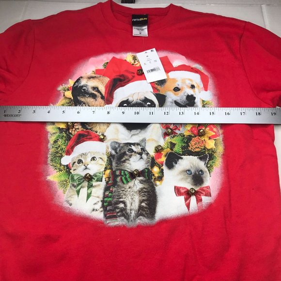 Fifth Sun Women's Christmas Cat/Dog With Jingly Bells Size Med Red Fleece New - Picture 11 of 15